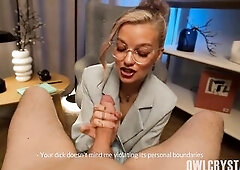 Sexually excited sexologist with a nice-looking face helps her client with ribald talk and her taut soaked snatch. This babe listens to his problems, 