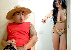 Valerie Kay caught Bruno jerking off and started sucking him