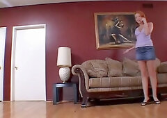 Stunning ginger babe gets drilled in her both holes at the same time