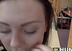 Brunette cheats on her boyfriend for cash at a bowling place