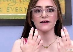 Young babe Reese Robbins knows how much you want to peel down her jean shorts so you can get a great view of her pink thong and thick trimmed pussy th