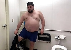 Dirty floor, tonguing, gas station toilet