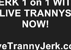 Adorable shemale with tiny tits tugs on her cute dick