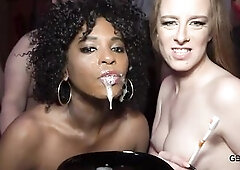 Cum play gulp licking creampie group sex ebony white cumslut