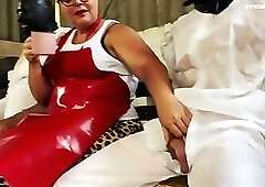 Mistress Aprils pvc rubber slave gets deep enema