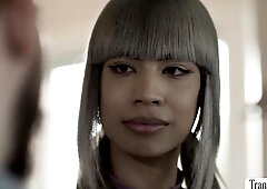 Slim Trans Woman Itzel Saenz and Steve Ricks are in the kitchen giving a kiss every other.After that,this babe lets Steve suck her shecock 1st and in 