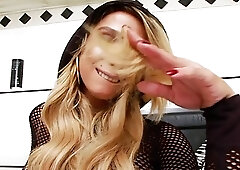 Nasty blonde tgirl and horny man fucking