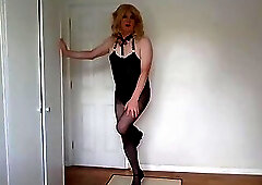 Leather basque and pantyhose