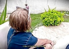 Immoral grandmother hires a youthful country gardener and, upon finding a big sex-toy in the garden, continues to train him how to use it inside her f