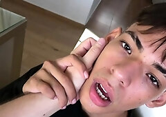 Hot slim twink latino boy huge dick handjob