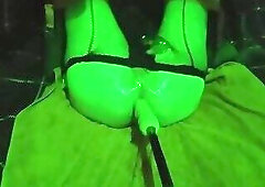 AriaCd fists time in fuckmachine in chastity cage