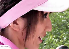 Sweet Japanese girl redefines the rules of golf with a blowjob