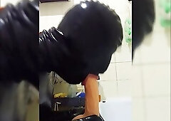 Sissy in latex trains her throat-hole