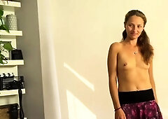 First casting audition for cute Czech babe with small tits