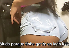 I put on a pair of short denim shorts with a band to tease my friend's husband, that's it