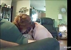 69 years old grandma Nancy. Only after her hubby passed away, she had discovered her submissive side.  Since a year she is a well trained cock slave.