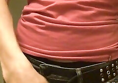 Horny tranny Mariana Cordoba vigorously strokes in the public toilet