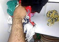 Handjob using my wife's friend's panties