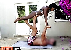 This TAUT BLACK was doing yoga outside... I ended up pounding her twat unfathomable and hard, turning her body into a groaning mess as I stretched her