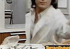 Sexy retro masturbation and dildo drilling at dentist office