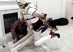 Heather thrashing Brandi on tactical chair