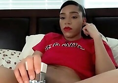 Shemale tranny enjoying solo masturbation