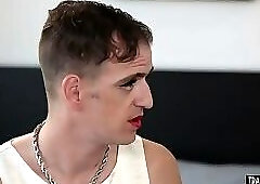 Perverted asian MILF tranny fucks her slaves asshole