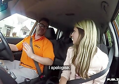 Car driving 19yo throats on cock in POV after driving class