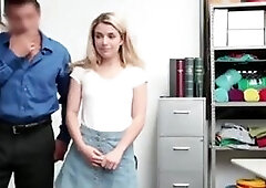 Blonde teen shoplifter strips then fucked by an old officer