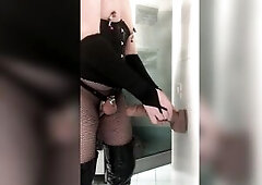 risky truckstop lavatory anal destruction with massive sex tool