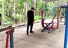 Having steamy fuck-a-thon with the private trainer in the park.