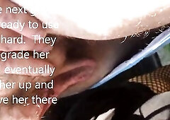 Boys take Sissy Lora into the woods to bang her.  They take turns using her throat and sissy twat during the time that others see.