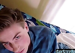 Hot twink explodes with pleasure while stepbro's bare cock fills him up