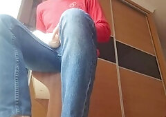 Screwing a fleshlight with my large jock at the window - this makes me groan and cum so much