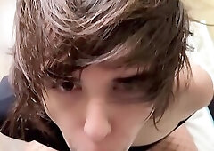 Cute Russian femboy sucks cock