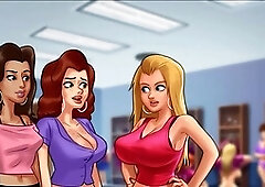 Hot blonde with big boobs gets down in a cramped locker during summer