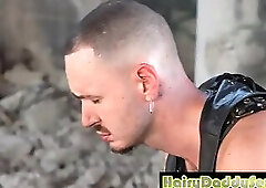 Rough Hairy Alpha barebacking outdoors in public