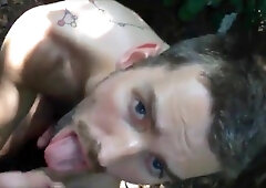 Buddy blows me in the woods and I cum on his face and tongue 6