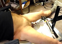 Fuck machine sounding my cock in chastity cage 6