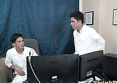 Asian twink doctor gets fucked by his colleague in office