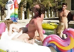 Schlong Flopping Transgender Fuckfest In Pool - GenderX