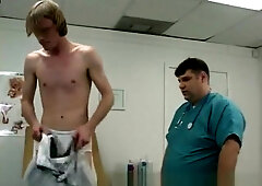 Doctor wanking blonde dick
