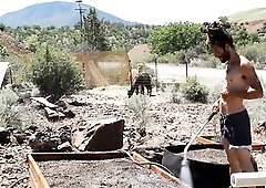 Filthy Hunk Showers Off With The Hoes & Sprays Down Some Seed