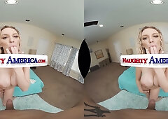 Blonde with fake tits welcomes you to her steamy POV play date