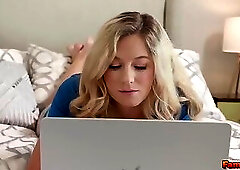 River Lynn amused with Axel Haze watching porn and starts masturbation too