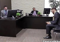 Gay uniform hunks sticky threesome fun