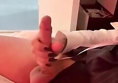 Ashley stroking her delicious cock cumming