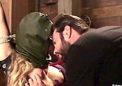 Deviant dom Tommy Pistol ties large melons blond mother I'd like to fuck thrall Cherie DeVille and zappers her butt then with large jock coarse b