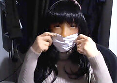 T-girl, stockings masturbation