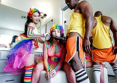 Great interracial threesome with Aubree Valentine and Kimmy Kimm